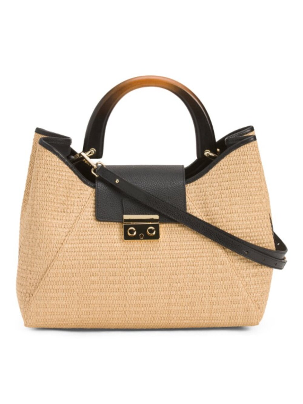 CLAUDIA Made In Italy Satchel With Wood Handle And Leather Trim